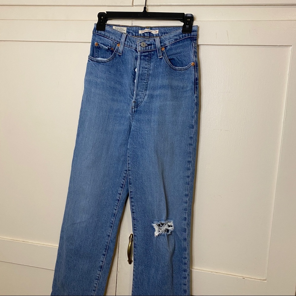 Levi's Ribcage Straight High Rise Light Wash Haters Gonna Hate Jeans 26 - Picture 4 of 10